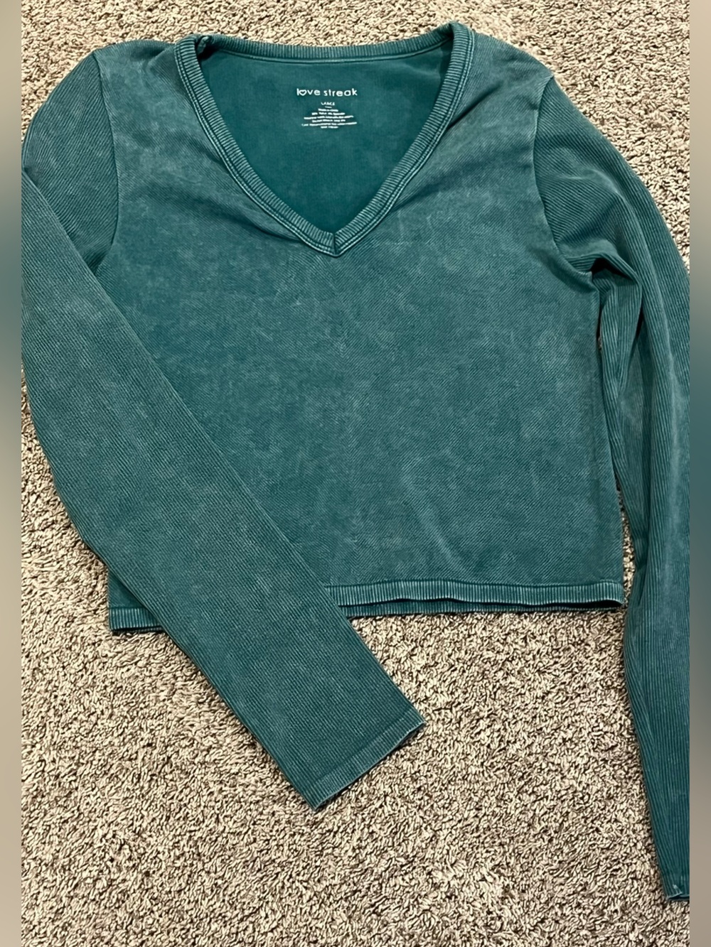 Woman’s Cropped Ribbed long sleeve Teal Green Top
